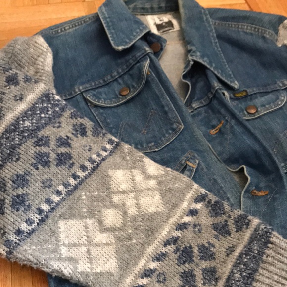 Denim jacket with knit sleeves - Picture 2 of 2